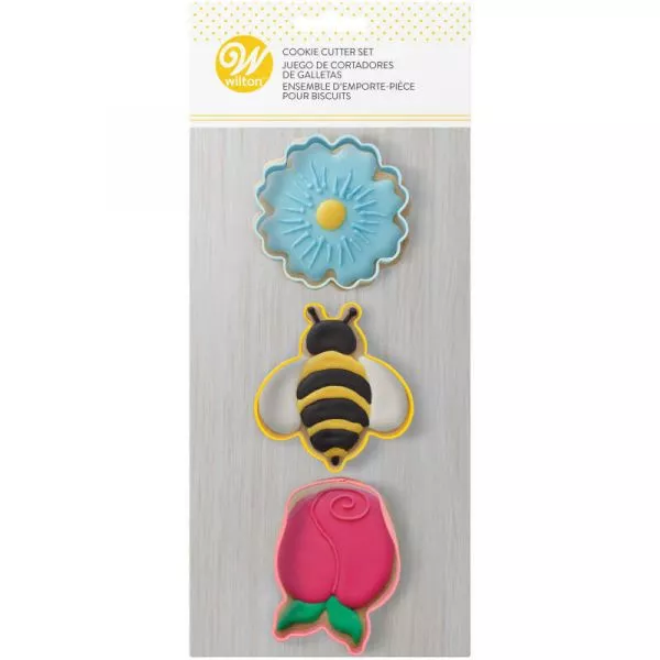 Wilton Daisy, Bumblebee and Tulip Spring Cookie Cutter Set, 3-Piece
