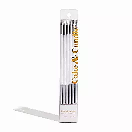 Cake and Candle Silver double dipped white candles