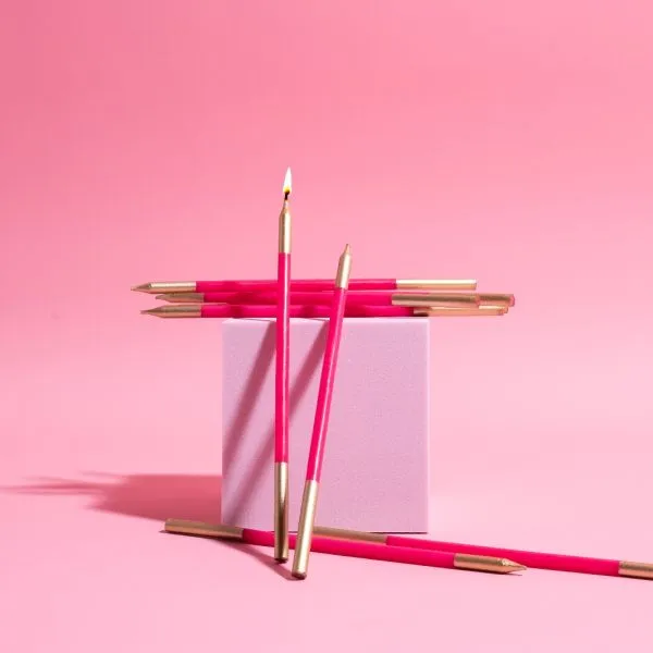 Cake and Candle Gold double dipped hot pink candles