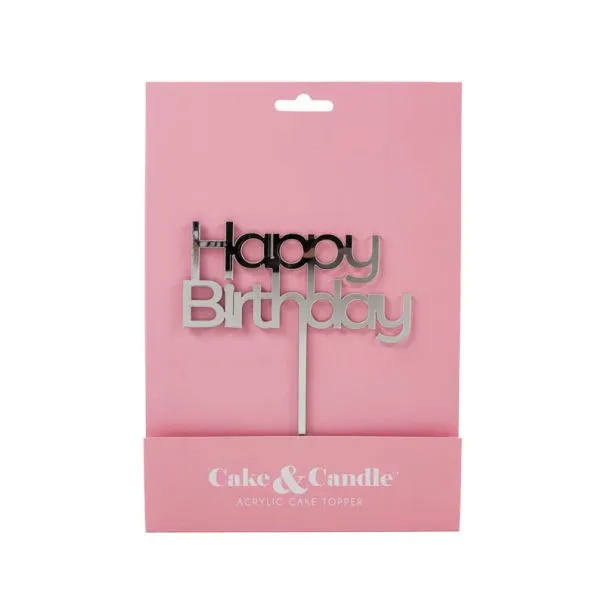 Cake and Candle Silver Happy Birthday