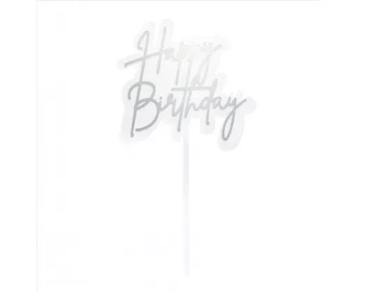 GoBake Small Happy Birthday Elegant Silver topper