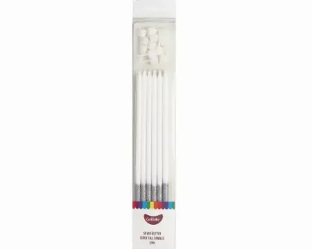 GoBake Silver Glitter Dipped 18cm Candles GoBake Silver Glitter Dipped 18cm Candles