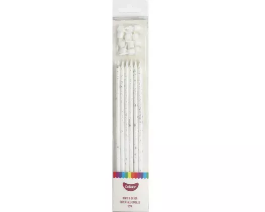 GoBake White & Silver 18cm Candles
