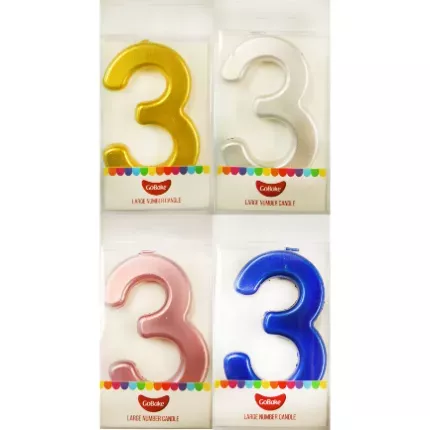 GoBake Large Number 3 Candle Metallic
