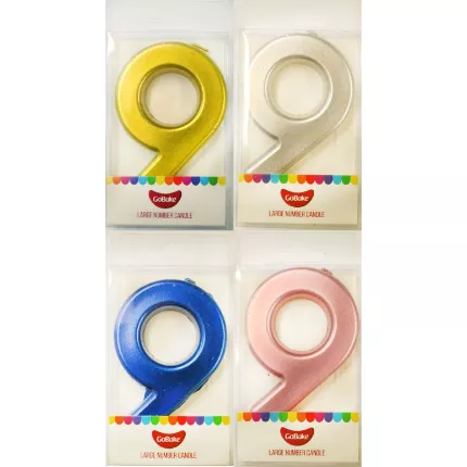 GoBake Large Number 9 Candle Metallic