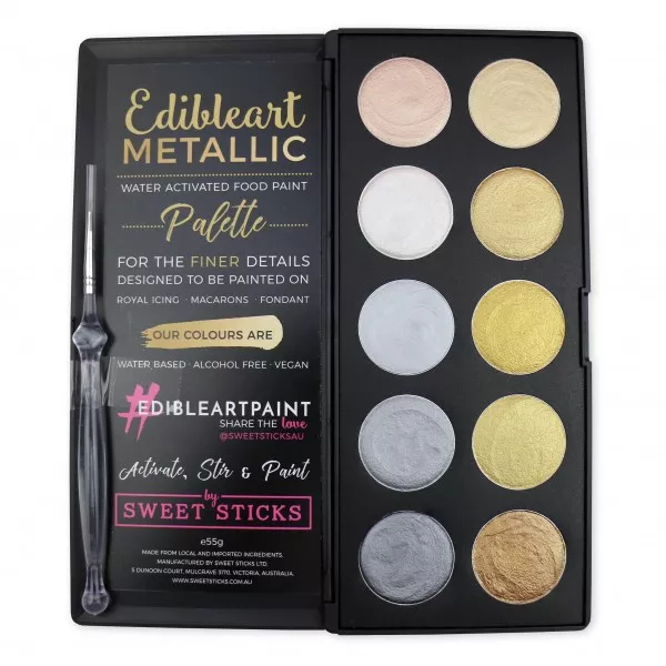 Sweet Sticks Edible Art Paint -Metallic Golds & Silver Palette