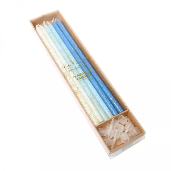 Cake and Candle Blue glitter dipped candles
