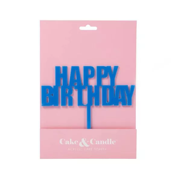 Cake and Candle Bold Happy Birthday Topper - Blue