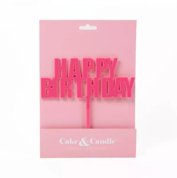Cake and Candle Bold Happy Birthday Topper - Pink