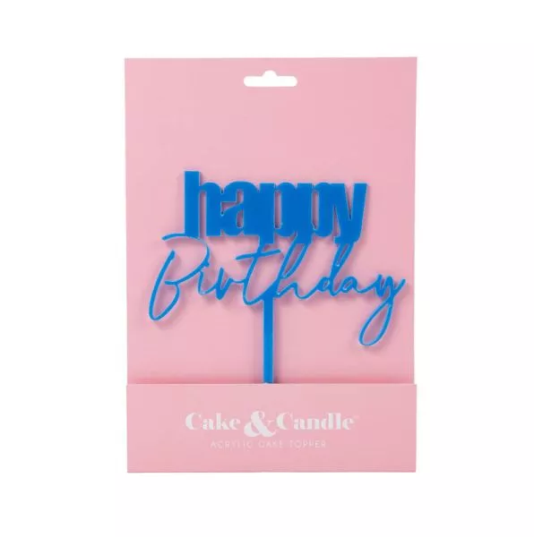 Cursive Happy Birthday Topper - Blue