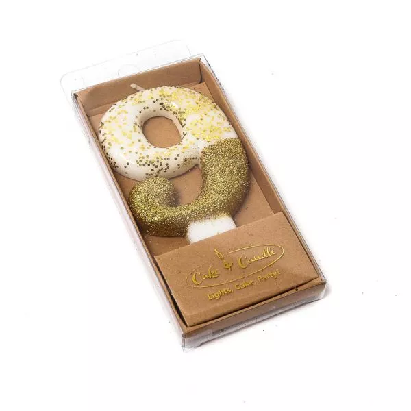 Cake and Candle 8cm Number 9 Glitter Dipped Candle