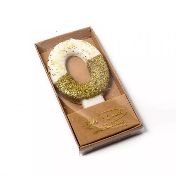 Cake and Candle 8cm Number 0 Glitter Dipped Candle