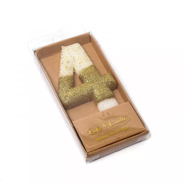 Cake and Candle 8cm Number 4 Glitter Dipped Candle