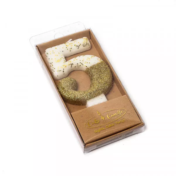 Cake and Candle 8cm Number 5 Glitter Dipped Candle