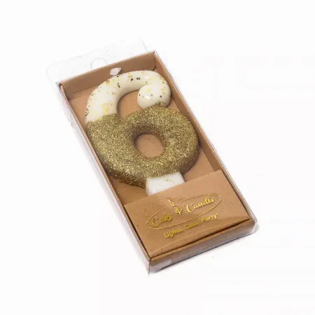 Cake and Candle 8cm Number 6 Glitter Dipped Candle