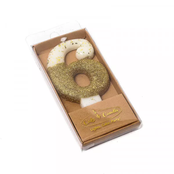 Cake and Candle 8cm Number 6 Glitter Dipped Candle