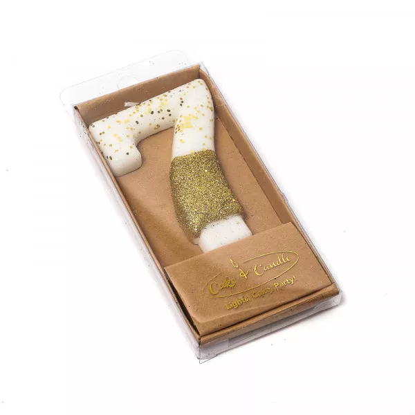 Cake and Candle 8cm Number 7 Glitter Dipped Candle