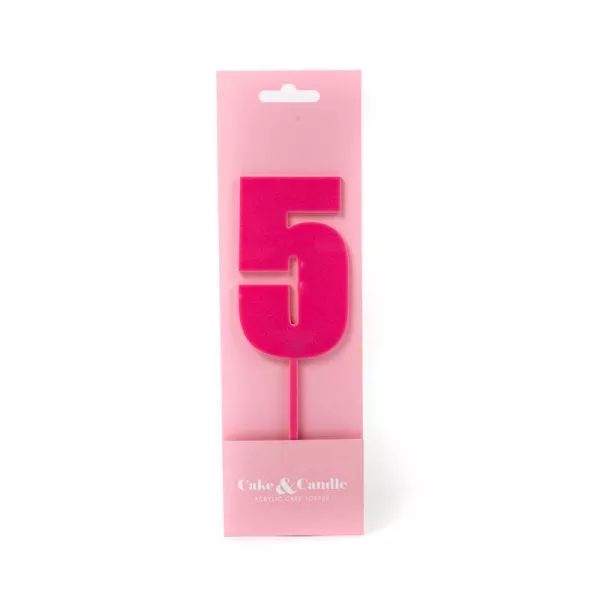 Cake and Candle Mega 5 topper - Pink