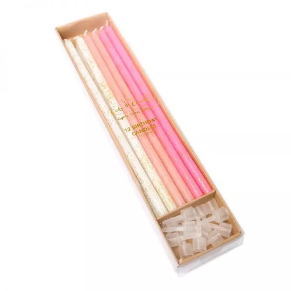 Cake and Candle Pink glitter dipped candles