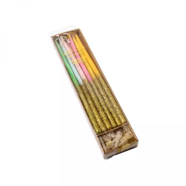 Cake and Candle Rainbow glitter dipped candles