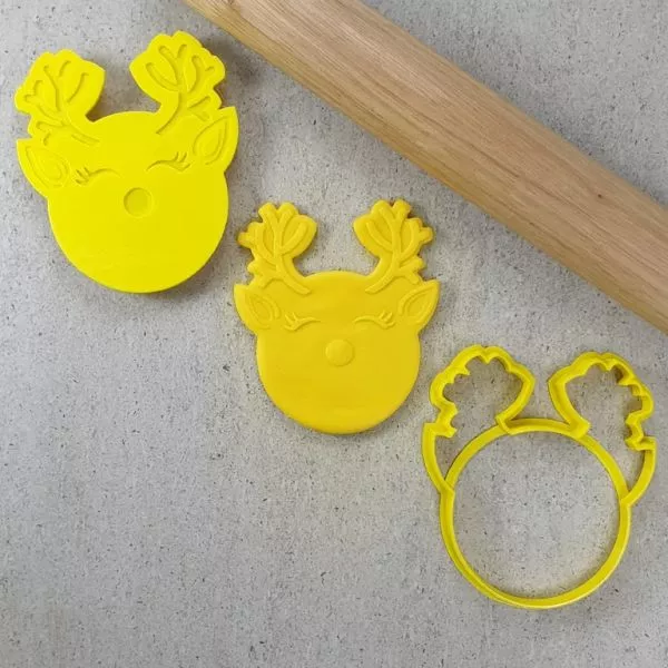 Custom Cookie Cutters Rudolph Reindeer Debosser & Cutter Set