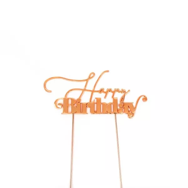 Cake and Candle Rose Gold Happy Birthday Topper