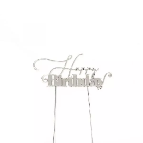 Cake and Candle Silver Happy Birthday Topper