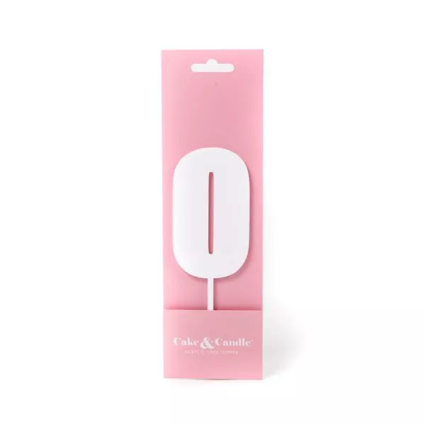 Cake and Candle Mega 0 Topper - White