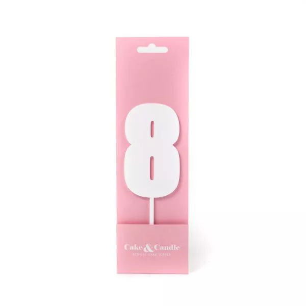 Cake and Candle Mega 8 Topper - White