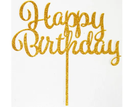 Glitter Gold Happy Birthday Topper